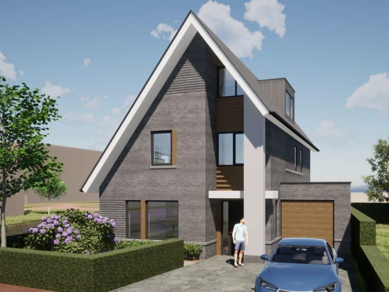 moderne villa baksteen stucwerk met zwart zadeldak 2101
