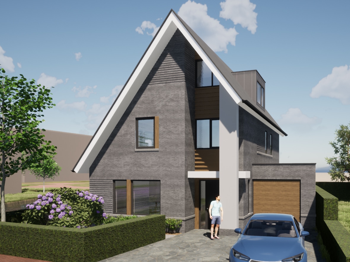 moderne villa baksteen stucwerk met zwart zadeldak 2101