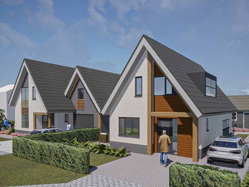 Landelijke moderne villa baksteen met hout zwart punt dak 2014