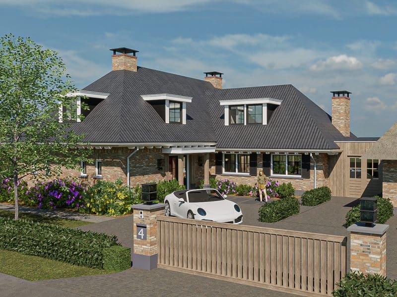 Landhuis baksteen gevel zwart dak en met autolift garage 2023