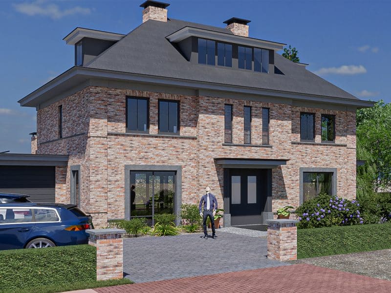 Herenhuis vrijstaande villa baksteen gevel met oprit 2100